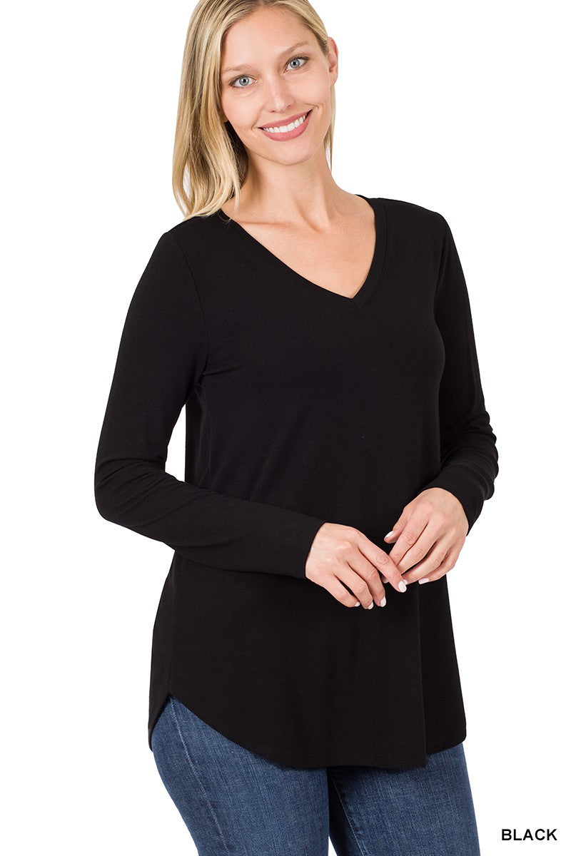 Zenana Outfitters, Tops, New Zenana Casual Navy Vneck Long Sleeve Top Xl