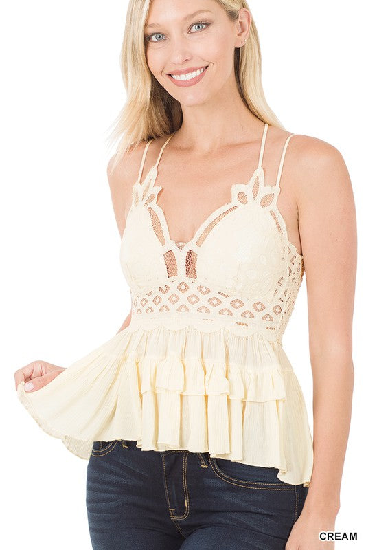 OSÉREE Peplum stretch-lace camisole