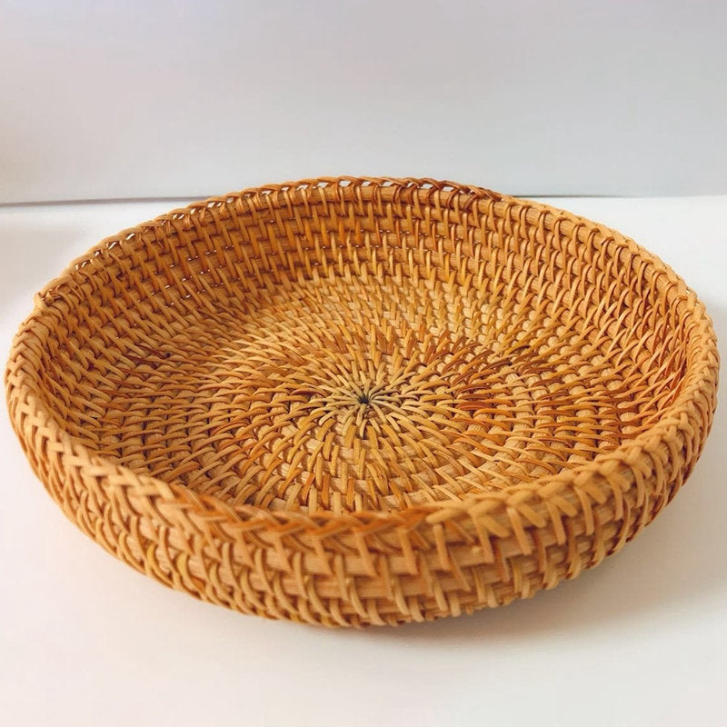 Handwoven Round Rattan Fruit Bowl | Rattan Storage Basket | Wedding Gi ...