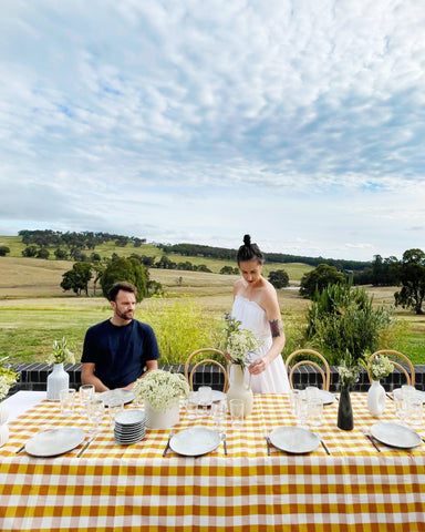 Basil Bangs Tablecloth - Gingham Butterscotch