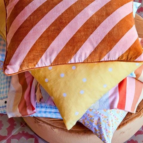 Castle Pink Striped Velvet Lumbar Cushion