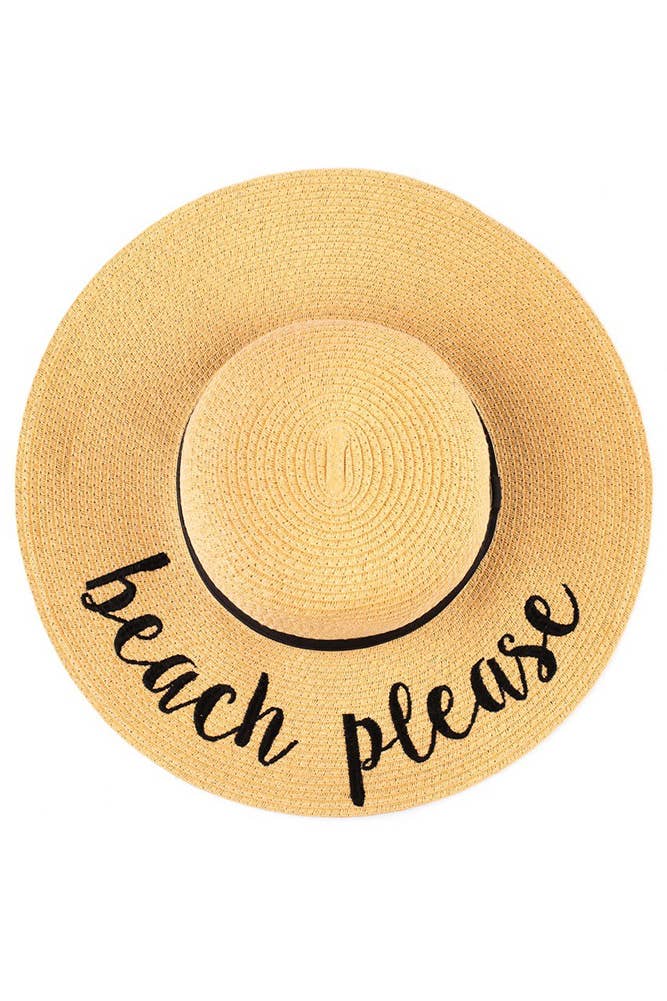 Hana - C.C Spring Summer Lettering Straw Brim Hat with Ribbon Band
