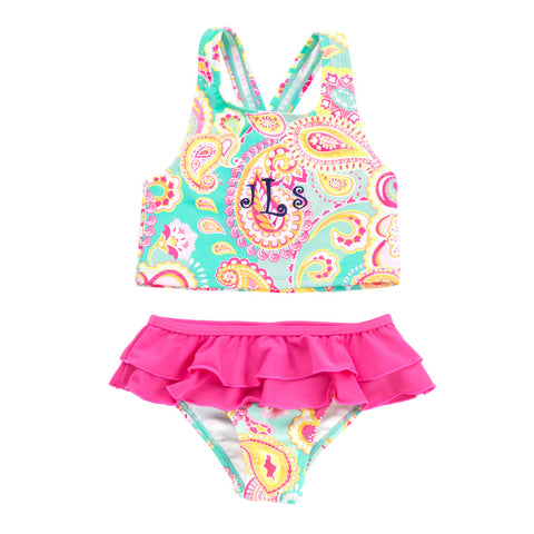 Girls Mint Monogram Two-Piece Swimsuit – TheTinyCloset