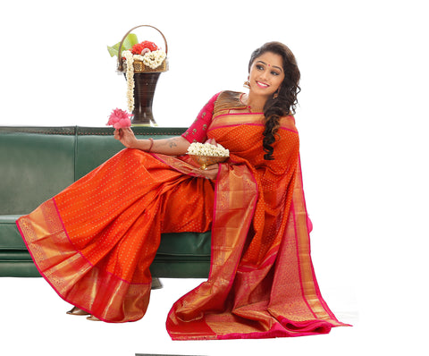 Buy Gajri Border Work Soft Silk Saree Online