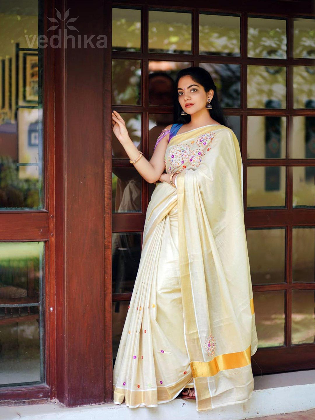 Mother Of Pearl Kerala Saree – Vedhika Fashion Studio