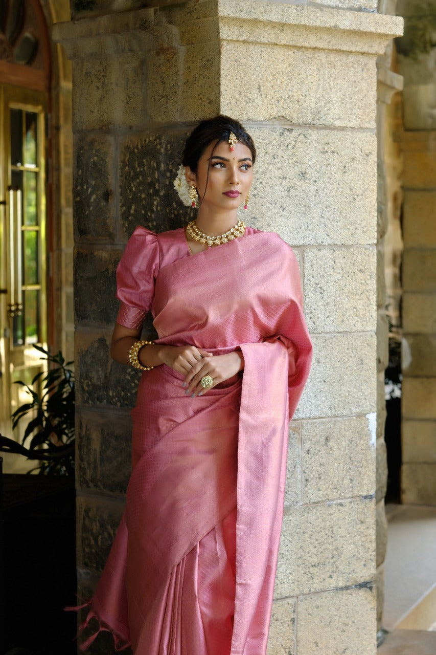 Pink pastel Kanjivaram saree – Vedhika Fashion Studio