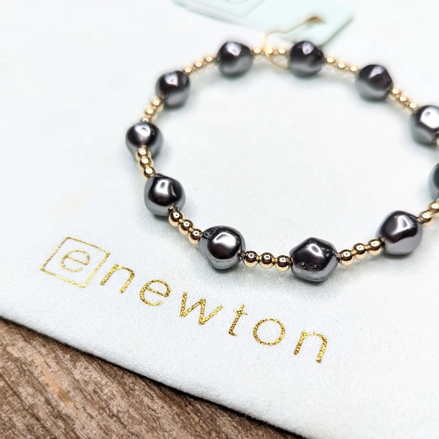 Enewton Admire Gold 3mm Bead Bracelet - Pearl - Dark Grey