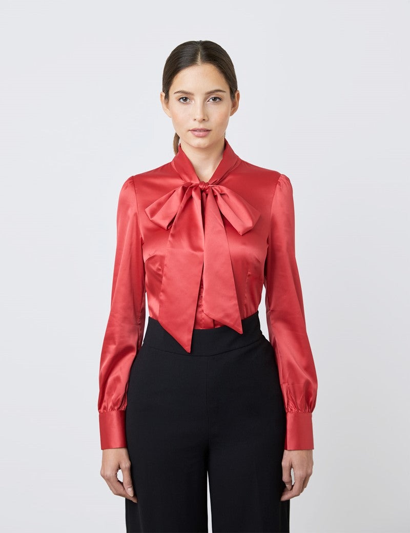 Red Fitted Satin Blouse, single cuff – miss cufflinks