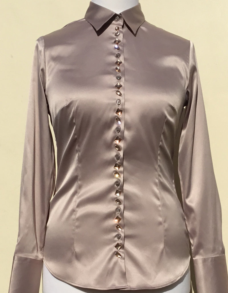 taupe satin blouse