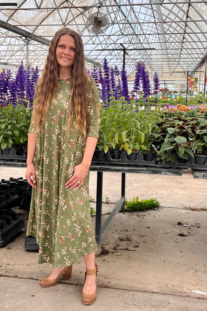 Jessi Dress Olive Floral Dot - london bridges clothing