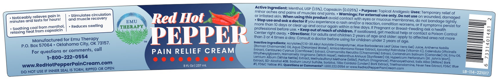 Red Hot Pepper Pain Relief Cream - Ingredients