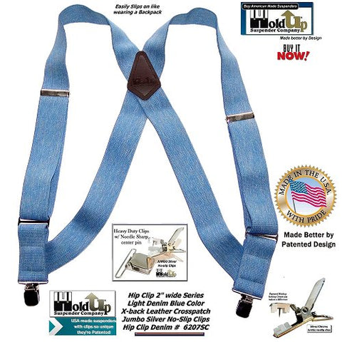 2) Hold-Up Suspenders Heavy Duty JUMBO Nickel Plated Metal No-Slip Clips