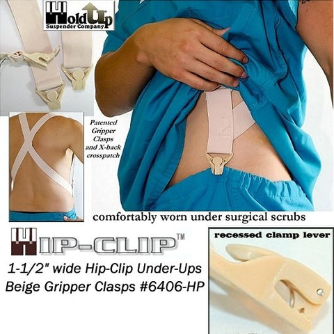 hidden undergarment Holdup suspenders worn under any loose fitting shirt like these hospital scrubsa