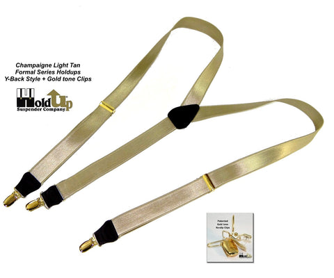 Golden Dress Suspenders, Formal Satin Fabric Suspenders in Golden