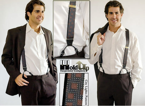 Black Suspenders for Men, Black Leather Button Tab and Clip Braces