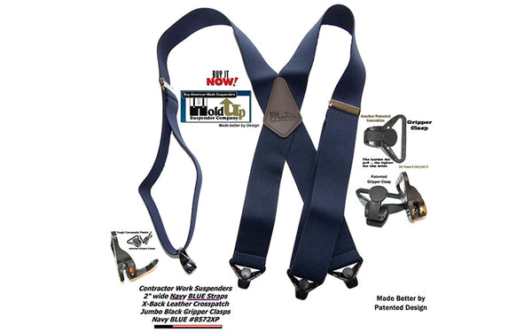 HoldUp's Heavy Duty Navy Blue 2" Wide Work Suspenders with Gripper Clasps