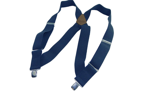 Navy Blue 2'' Wide Hip-Clip Suspenders With Patented Silver-Tone