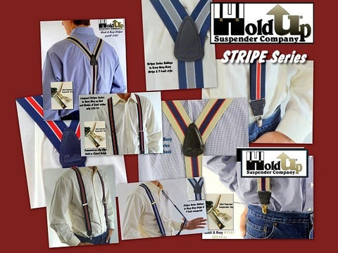 USA made striped Series men's suspenders from Holdup Suspender Company in 7 striped styles