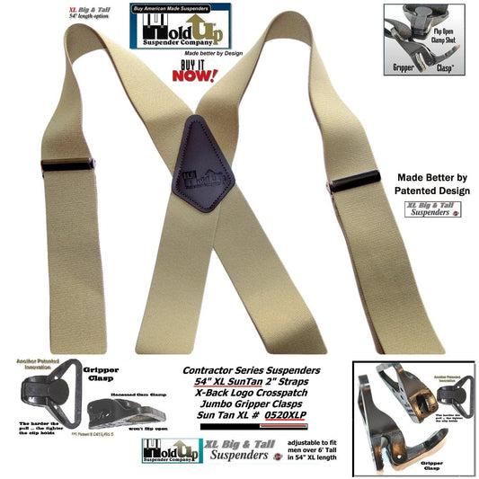 Holdup Suspenders in Wide heavy duty Graphite Black color in X-back Style  with Patented No-slip Jumbo Silver Clips