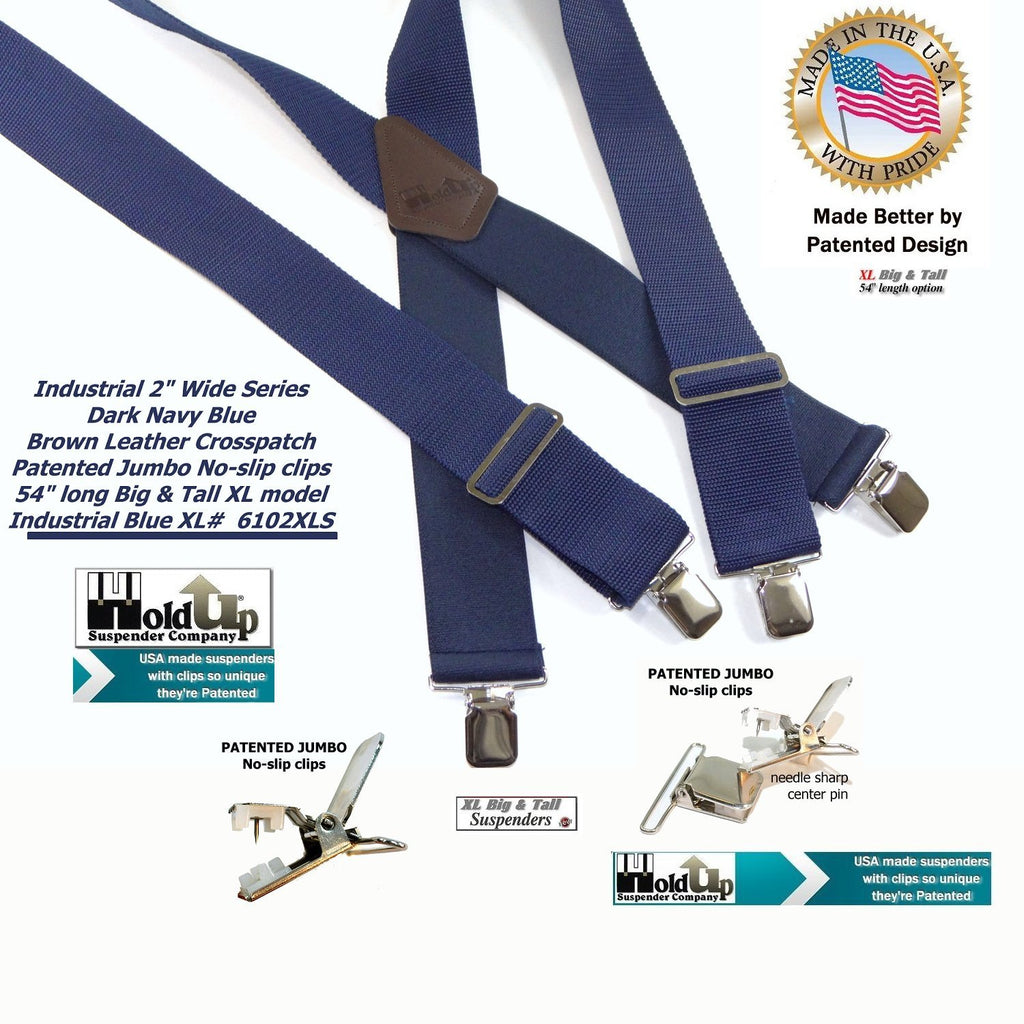 HoldUp Brand XL BLUE Industrial 2" Wide Non-elastic Suspenders with No