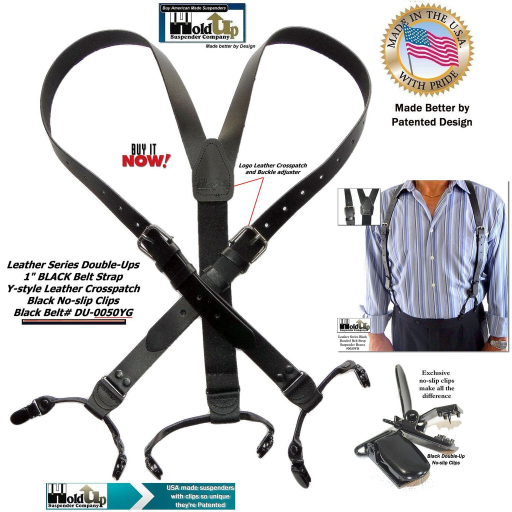 Holdup Narrow Black Belt Strap Style Genuine Bonded Leather Suspenders Holdup Suspender Company