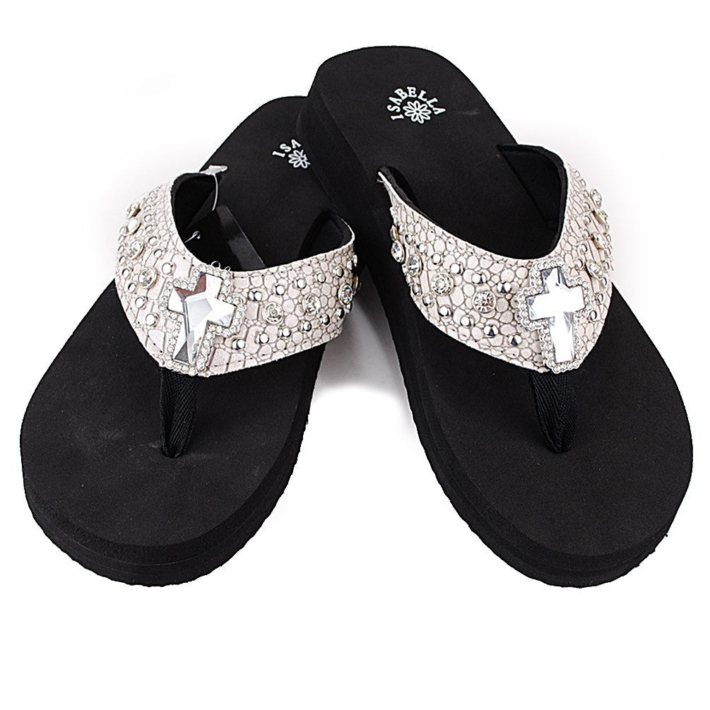 white bling flip flops