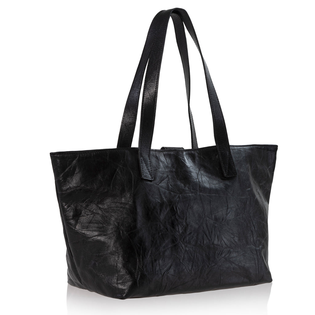 Rive Gauche Tote Black Distressed Leather