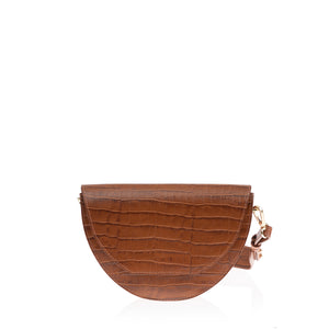 Croc-Embossed Neoprene Saddle Shoulder/Crossbody Bag