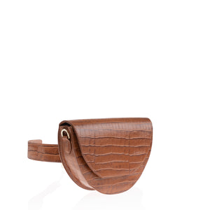 Croc-Embossed Neoprene Saddle Shoulder/Crossbody Bag