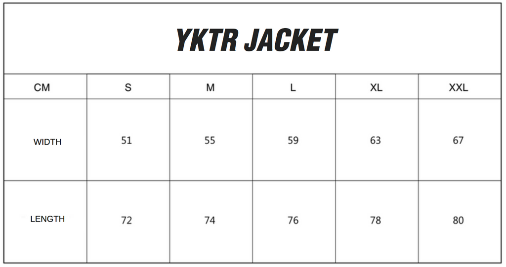 YKTR JACKET SIZING CHART