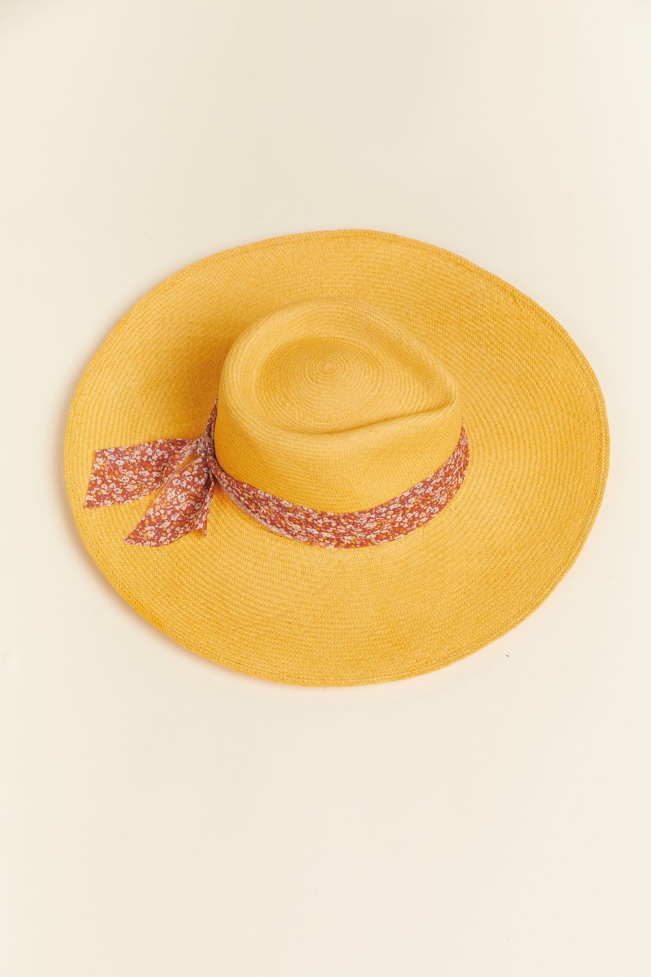 TROVATA X Creatures of Love: Claire Caramel Straw Hat With Rosewood Ditsy Band