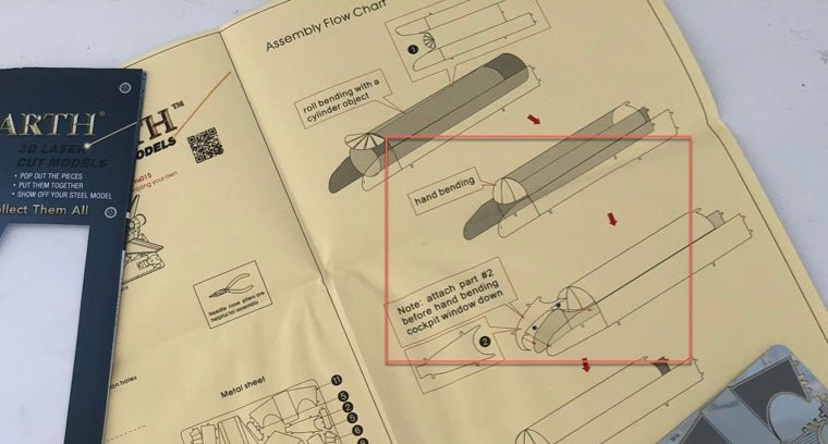 Instructions showing cockpit and nose