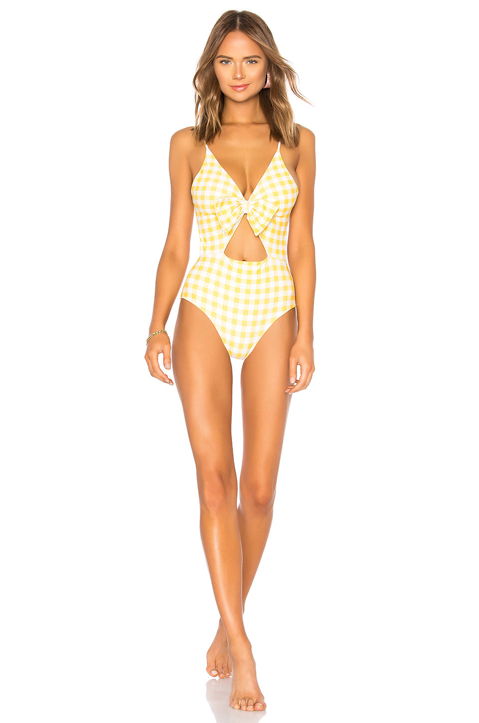 yellow gingham one piece swimsuit