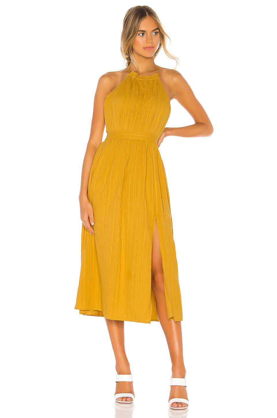 mustard color midi dress