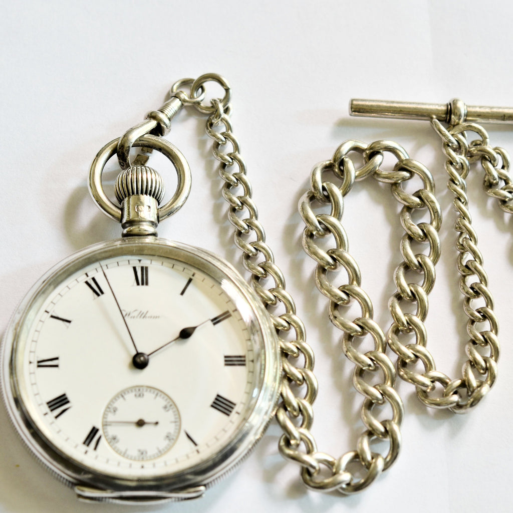 WALTHAM Sterling Silver Pocket Watch and Chain - Ashton-Blakey Vintage ...