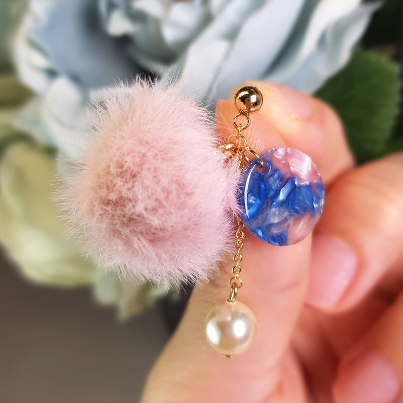 Pearl Pink Pom Pom Dangling Earrings Lucy's Quirks