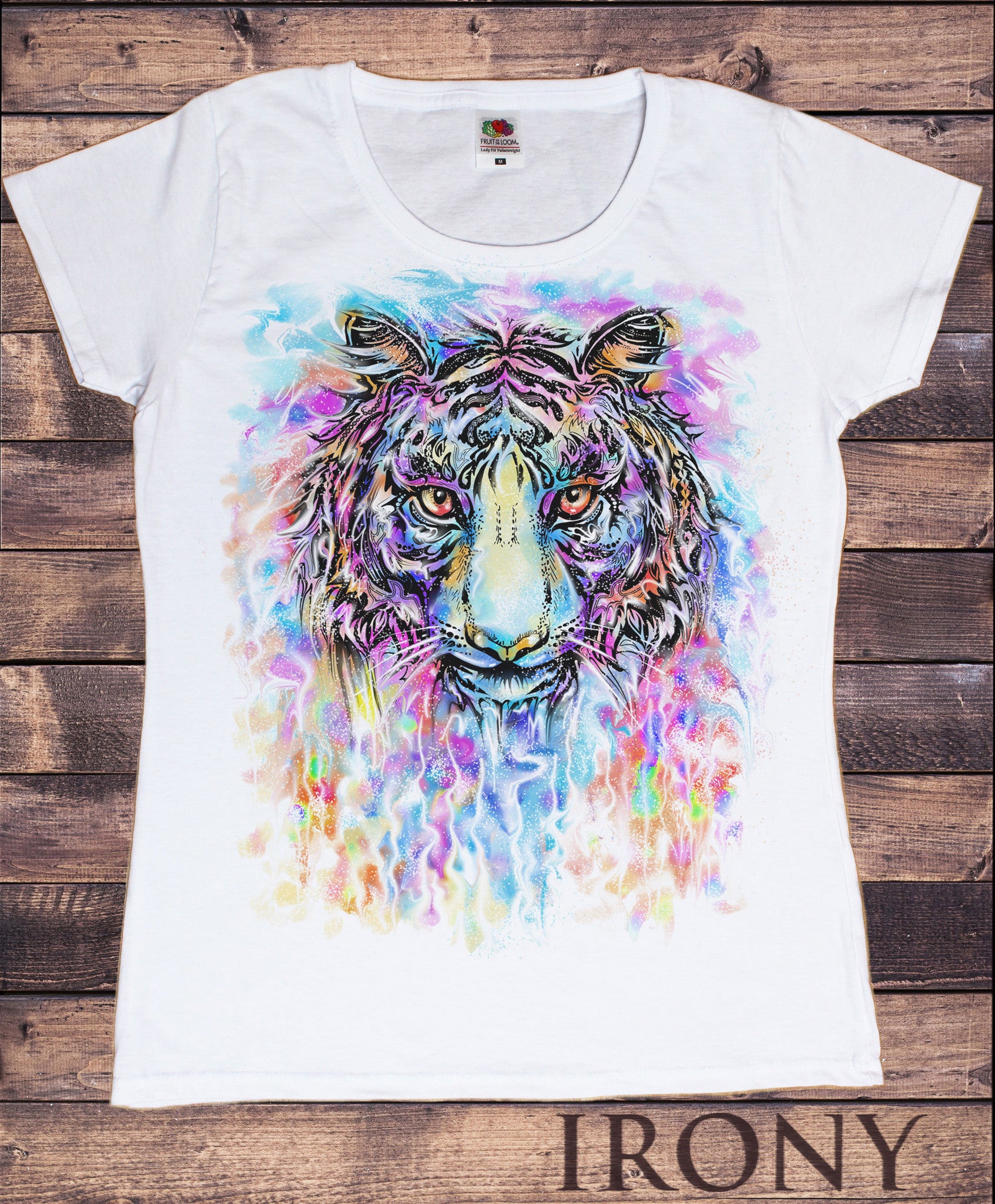 Women's White T-Shirt Colourful Tiger Explosion- Beautiful Colour mix ...