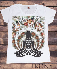 Women's White T-Shirt Yoga Top Buddha 