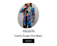 Colorful graphic print blazer.
