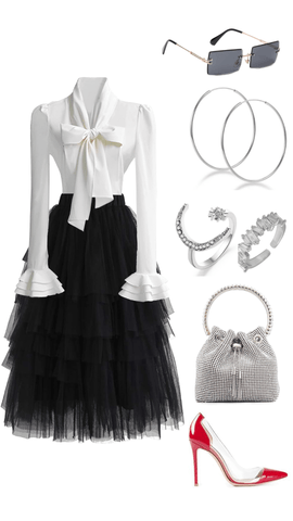 Ballet inspired office outfit, black tulle skirt.