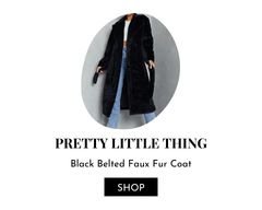 Black Belted Long Faux Fur Coat.
