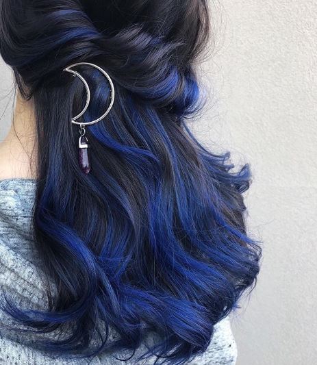 Black hair with blue streaks.