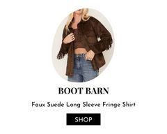 Faux suede long sleeve fringe shirt.