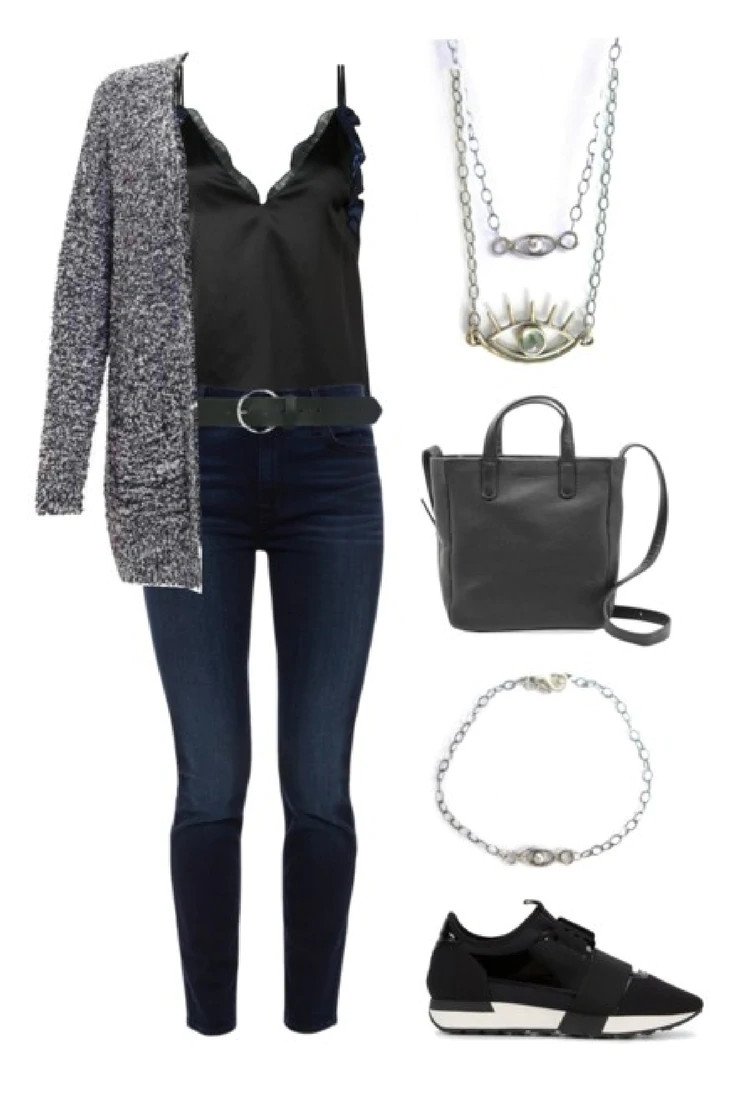 Casual womens cardigan and jeans outfit.