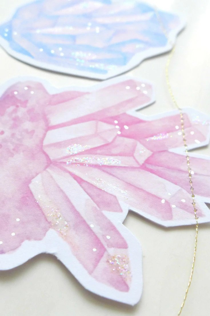 Closeup of the crystal paper garland.