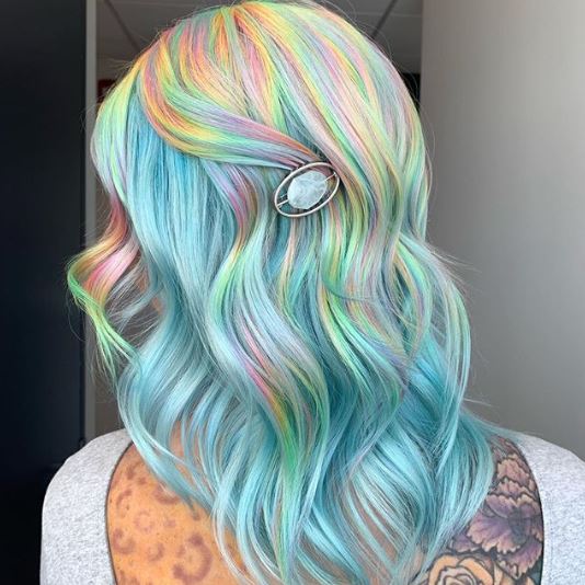 Colorful pastel hair color.