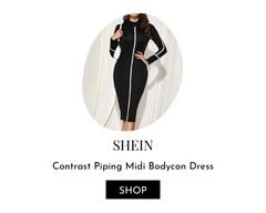 Black Contrast Piping Midi Bodycon Dress.