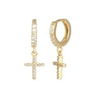 CZ Pave Cross Huggies in gold.