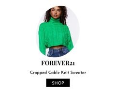 Green Cropped Cable Knit Turtleneck Sweater.