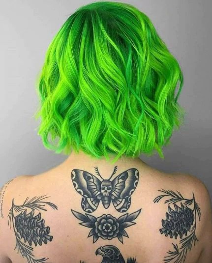 Lime green hair color.